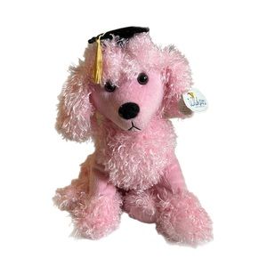 Vintage Wishpets 2004 Pink Poodle Dog Graduation Cap Stuffed Animal Plush Curly